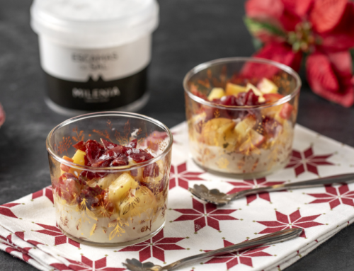 APERITIVO DE QUESO DE CABRA, MANZANA Y CECINA