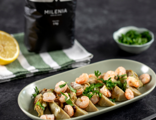 ALCACHOFAS A LA PLANCHA CON GAMBAS Y LIMÓN